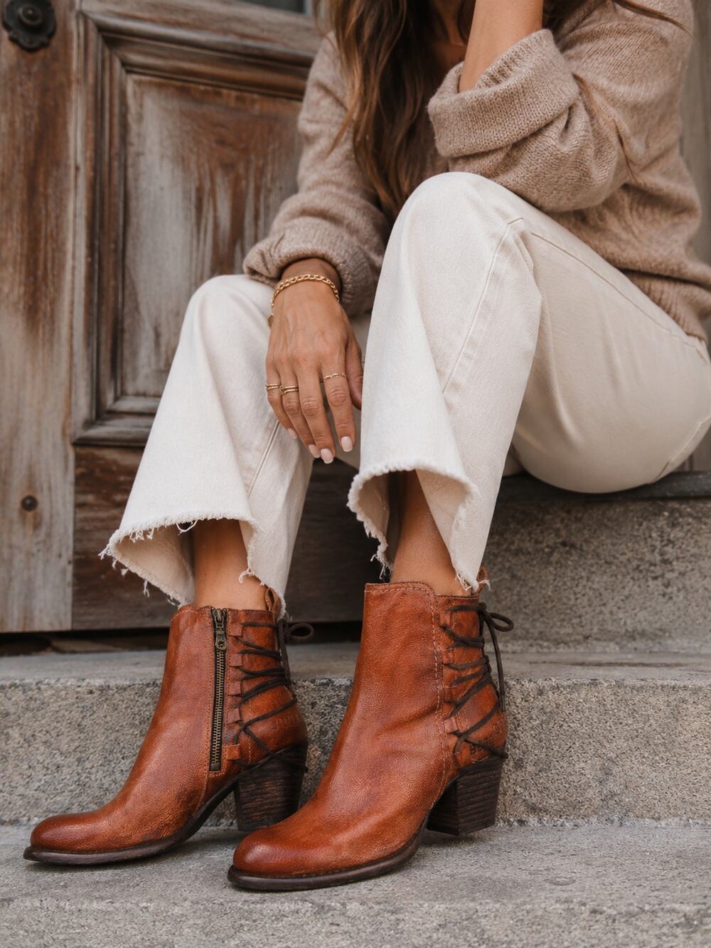 Bed Stu Women's SZ 7.5 Blaire Leather Ankle Boots Adobe Driftwood Lace Up